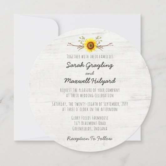 Zonnebloem & Rustiek Hout Boerderij bruiloft uitno Kaart (Voorkant)
