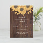 Zonnebloem Rustiek Hout Boerderij Style Wedding Kaart (Staand voorkant)