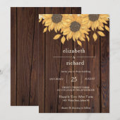 Zonnebloem Rustiek Hout Boerderij Style Wedding Kaart (Voorkant / Achterkant)