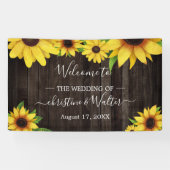 Zonnebloem Rustiek Hout String Lights Trouwfeest Spandoek (Horizontaal)