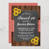 Zonnebloem Rustiek Zoet 16 Party Krijt Hout Uitnod Kaart (Voorkant / Achterkant)