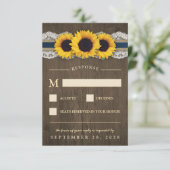 Zonnebloem Rustieke Blauwe Burlap Bruiloft RSVP Ka Kaartje (Staand voorkant)