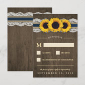 Zonnebloem Rustieke Blauwe Burlap Bruiloft RSVP Ka Kaartje (Voorkant / Achterkant)