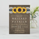 Zonnebloem rustieke blauwe burlap bruiloft uitnodi kaart (Staand voorkant)