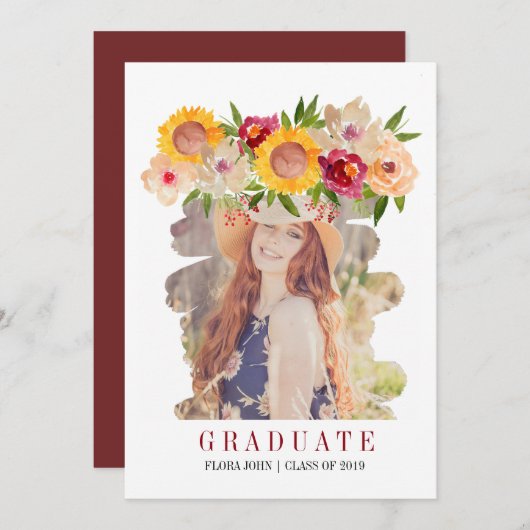 Zonnebloem rustieke bloemen afstuderen uitnodiging (Voorkant / Achterkant)