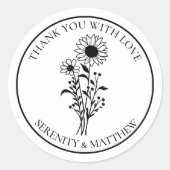Zonnebloem rustieke bloemen bruiloft Dank u Ronde Sticker (Voorkant)