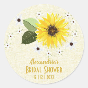 Zonnebloem Rustieke Bloemen Linnen Bruiloft Custom Ronde Sticker