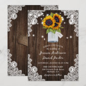 Zonnebloem Rustieke Hout Mason Jar Bruiloft Kaart (Voorkant / Achterkant)