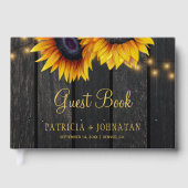 Zonnebloem rustieke houten bruiloft gastenboek (Voorkant)