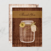 Zonnebloem rustieke mason jar bruiloft dank u briefkaart (Voorkant / Achterkant)