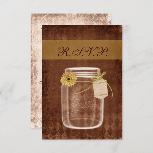 Zonnebloem Rustieke Mason Jar RSVP kaarten 3.5 x 5 (Voorkant / Achterkant)