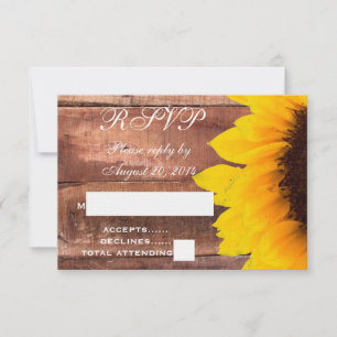 Zonnebloem Rustieke Trouw RSVP Kaartje