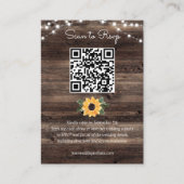 Zonnebloem Rustige Wood Wedding QR-code RSVP Informatiekaartje (Voorkant)