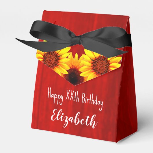 Zonnebloem Rustisch Hout Birthday Bedankdoosjes (Voorkant Zijde)