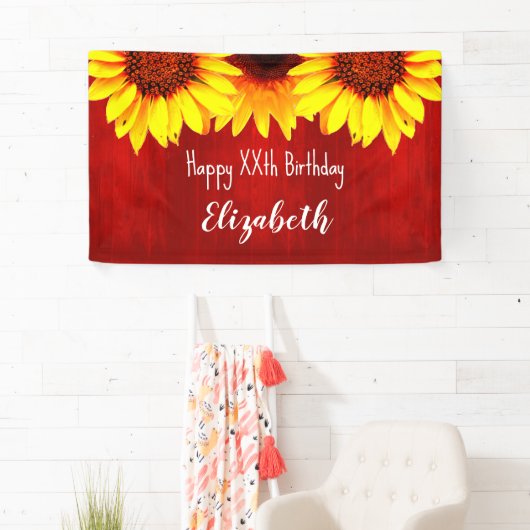 Zonnebloem Rustisch Hout Birthday Spandoek (Insitu)