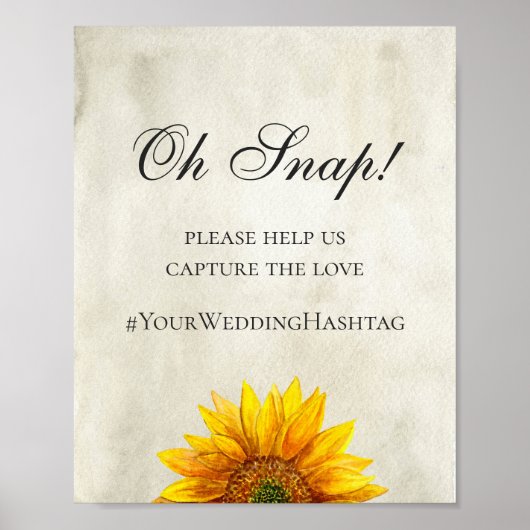 Zonnebloem. Rustisch trouwinstagrambord. Hashtag Poster (Voorkant)