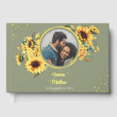 Zonnebloem Sage Green Elegant Foto Goud Gastenboek (Voorkant)