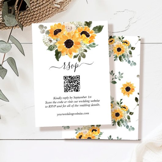 Zonnebloem Sage Greenery QR Code Huwelijk RSVP Informatiekaartje