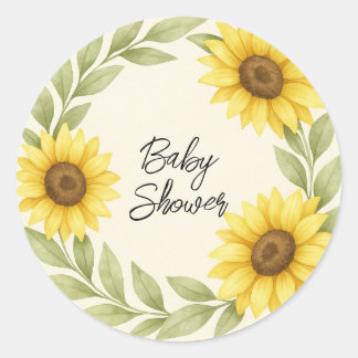 Zonnebloem & Sage Rustic Baby shower Envelope Seal Ronde Sticker