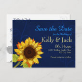 Zonnebloem / Save the Date Blauwe bruiloft Aankondigingskaart (Voorkant / Achterkant)