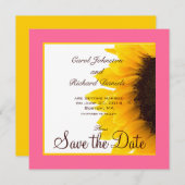 Zonnebloem Save the Date Kaarten Roze Geel (Voorkant / Achterkant)