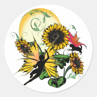 Zonnebloem Schaduw Fairy and Cosmic Cat Ronde Sticker