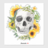 Zonnebloem schedel gotisch sticker (Vel)