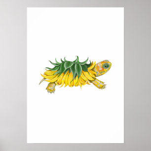 Zonnebloem Schildpad – Botanische Fantasie Kunstpr Poster