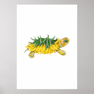 Zonnebloem Schildpad – Botanische Fantasie Kunstpr Poster