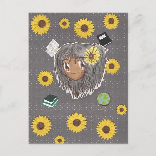 Zonnebloem Scholar Hinata (chibi w/collage backgro Briefkaart (Voorkant)