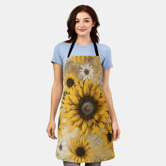 Zonnebloem Schort (Gedragen)