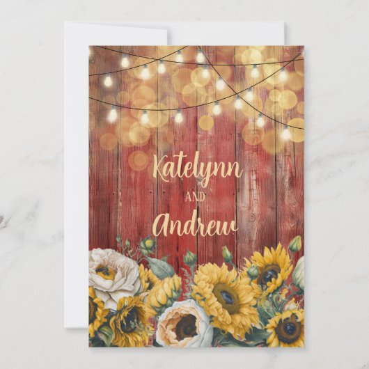 Zonnebloem Schuur Hout String Lights Rustieke brui Kaart (Achterkant)