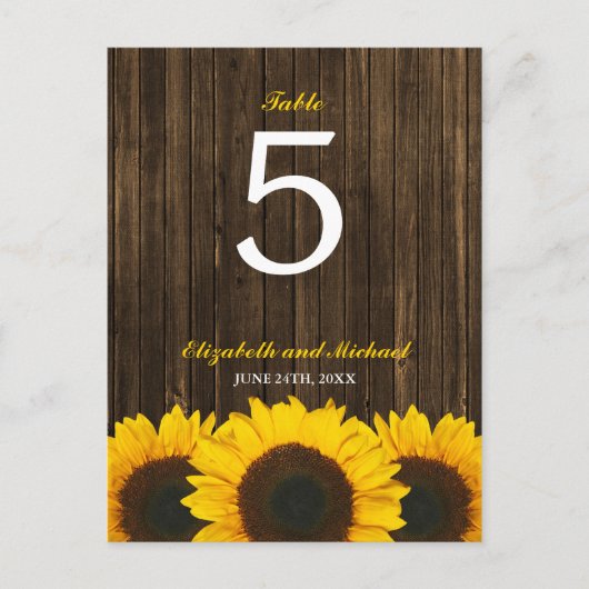 Zonnebloem Schuur Hout Trouwtafel Nummer Briefkaart (Voorkant)