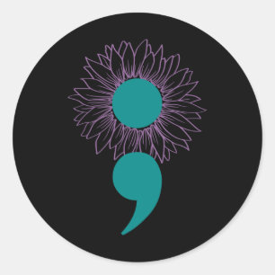 Zonnebloem Semicolon Zelfmoordbewustzijn Geestelij Ronde Sticker
