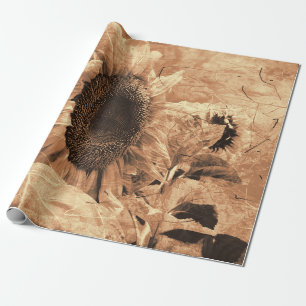 Zonnebloem Sepia  Antiek land Floral Cadeaupapier