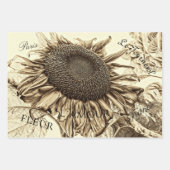 zonnebloem Sepia Tone Old Script Decoupage Inpakpapier Vel (Voorkant)