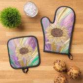 Zonnebloem Shimmer Oven Mitt en Pothouders Set (Top down)