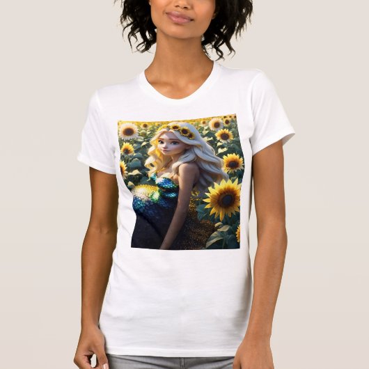 Zonnebloem Siren: Bloeien in Iridescence T-shirt (Voorkant)