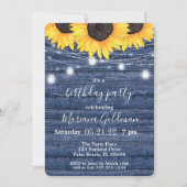 Zonnebloem Slingerlichten Blauwe Verjaardagsfeestj Kaart (Voorkant)