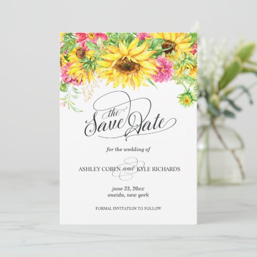 Zonnebloem Sparen de Kaart van de Datum (Staand voorkant)