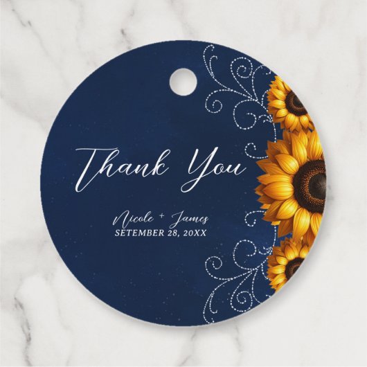 Zonnebloem Sparkle Blue Rustieke Glam Vrijgezellen Bedankjes Labels (Achterkant)