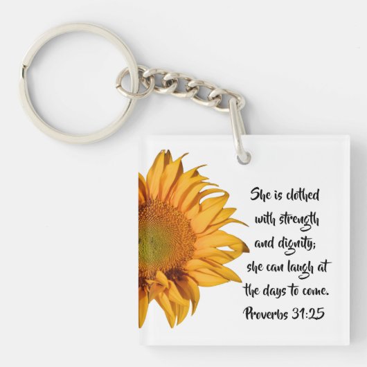 Zonnebloem Spreuken 31:25 Bijbelvers Christelijk Sleutelhanger (Voorkant)