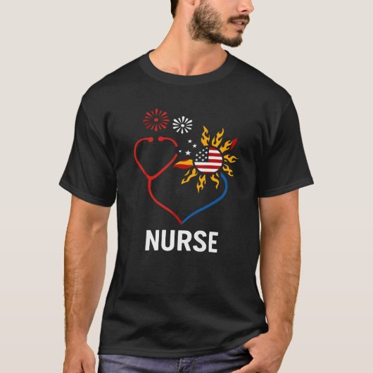 Zonnebloem Stethoscoop zurse vierde 4 juli RN T-shirt (Voorkant)