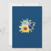 Zonnebloem Stof Blauw Bloemig Gouden Rand Trouwen Kaart (Achterkant)