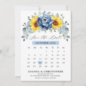Zonnebloem Stof Blauw Leisteen Pioen Bloemig Kalen Save The Date (Voorkant)