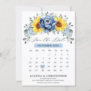 Zonnebloem Stofblauw Leisteen Pioen Bloemig Kalend Save The Date