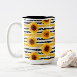 Zonnebloem Strepen Navy & Geel  Tweekleurige Koffiemok