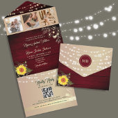 Zonnebloem String Lights Bruiloft QR Code All In One Uitnodiging