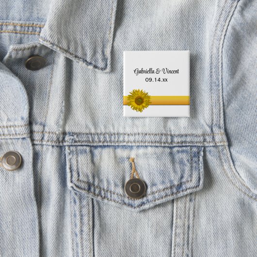 Zonnebloem Stripe Weddenschap Vierkante Button 5,1 Cm (In situ)