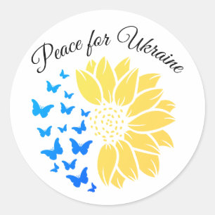 Zonnebloem symbool van Vrede voor Oekraïne. Ronde Sticker